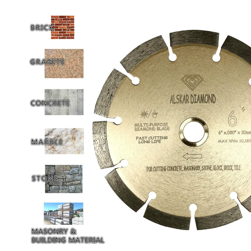 ALSKAR DIAMOND (2 Pack) ALSKAR DIAMOND ADLSS 6 inch Dry or Wet Cutting General Purpose Power Saw Segmented Diamond Blades for Concrete Stone Brick Masonry (6" - 2 pcs) - Image 3